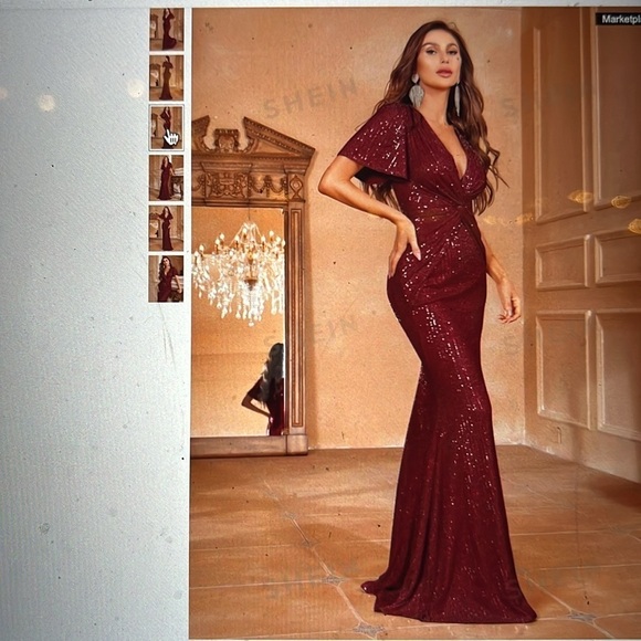 Trumpet/Mermaid Plunging Neck Floor-Length Sequin Dress with Butterfly Sleeves - Picture 10 of 13